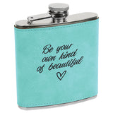 6 oz. Leather Laserable Stainless Steel Flask